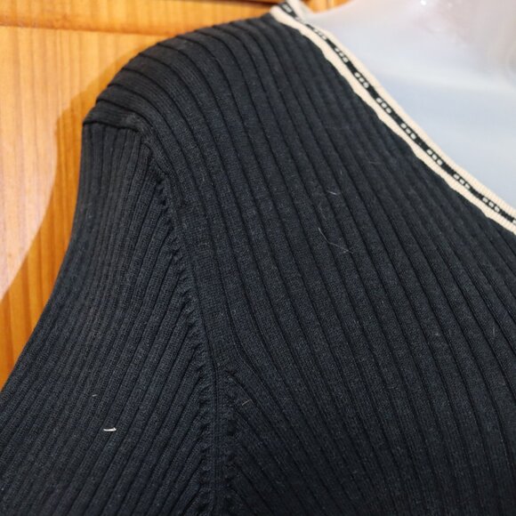 City Silk Vintage Black Pullover Sweater Beige Trim Flared Sleeve Y2K Large - Picture 9 of 14